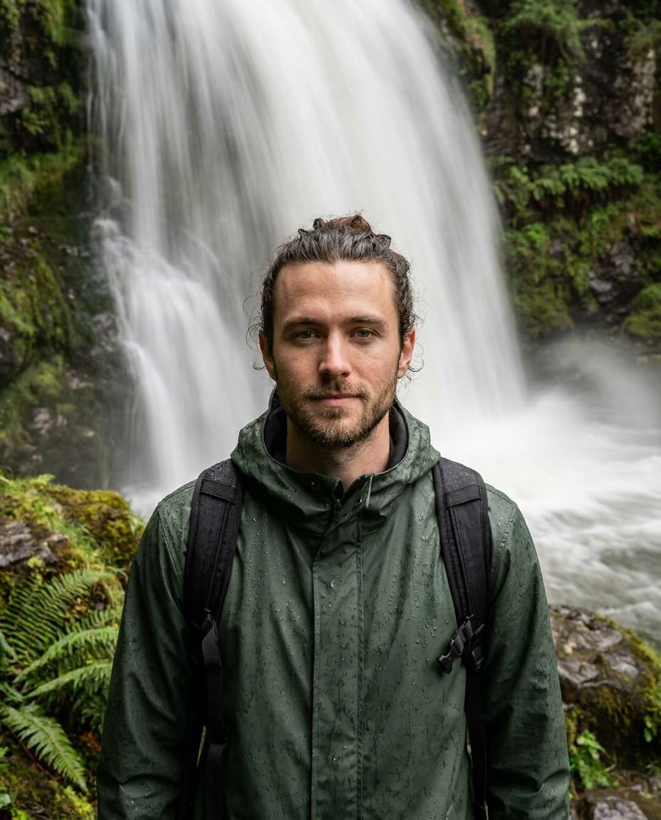 waterfall mist portrait photo