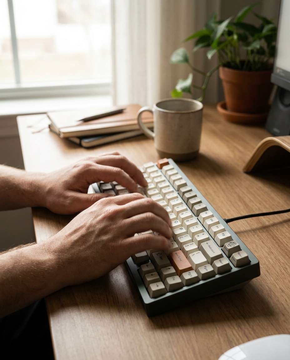 hands typing angle photo