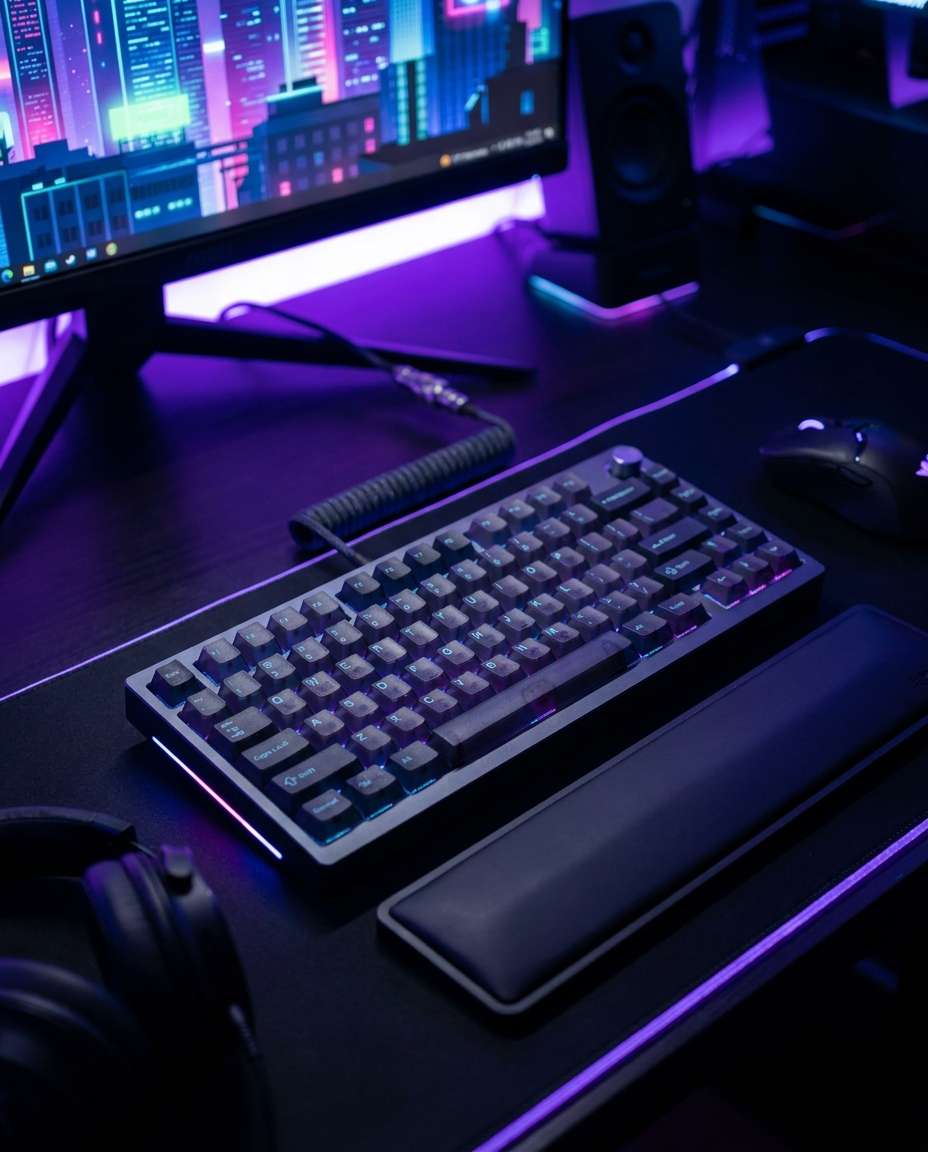 neon gamer desk photo