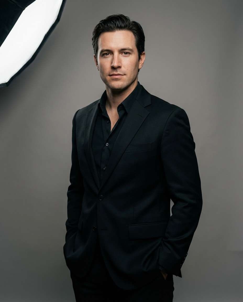 monochrome black suit photo