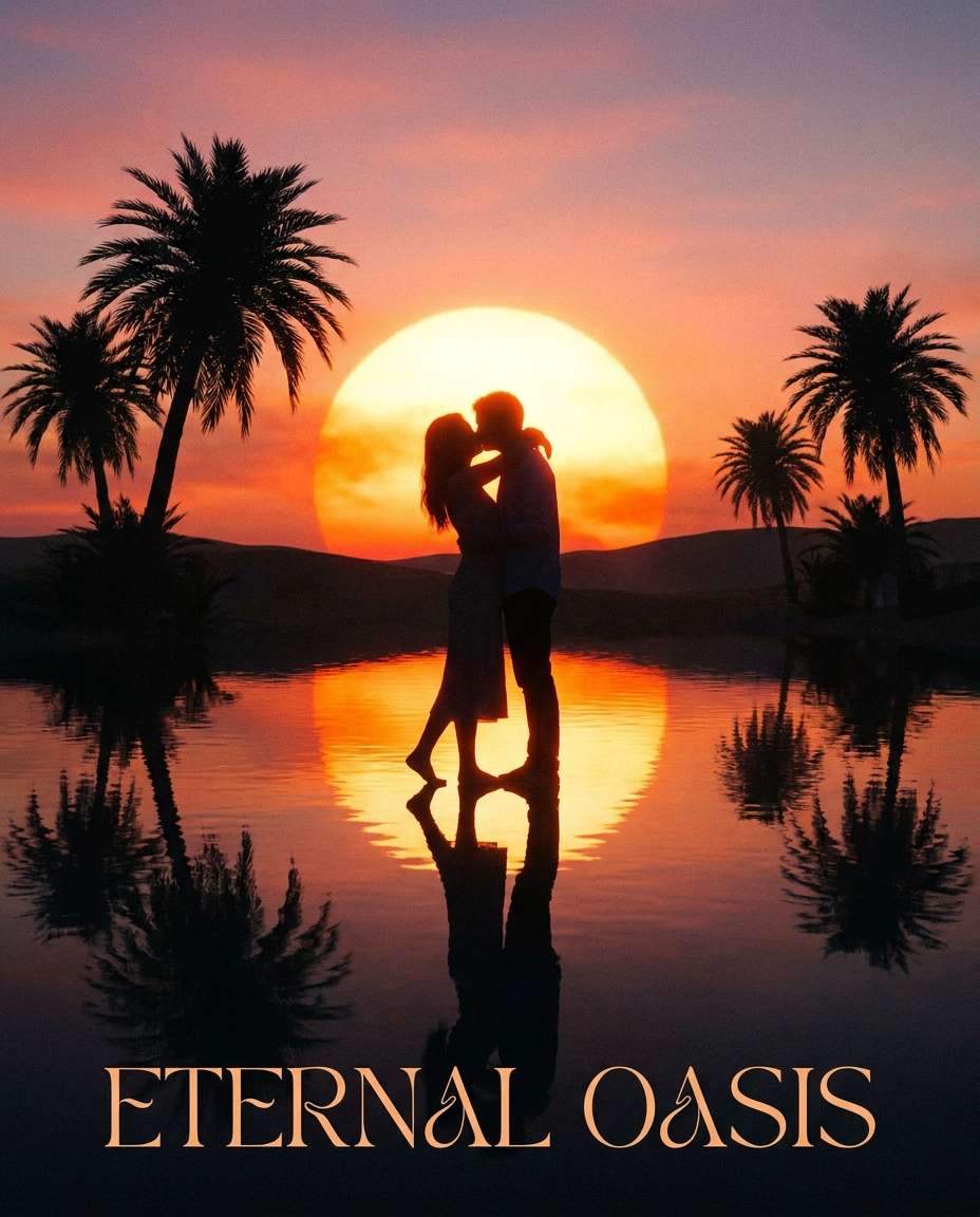 sunset silhouette kiss photo