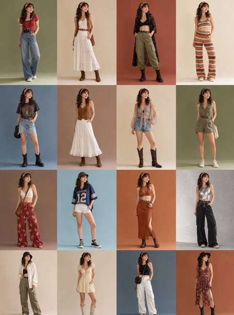 Festival Outfit Mood Board — illustrative image-to-image before and after