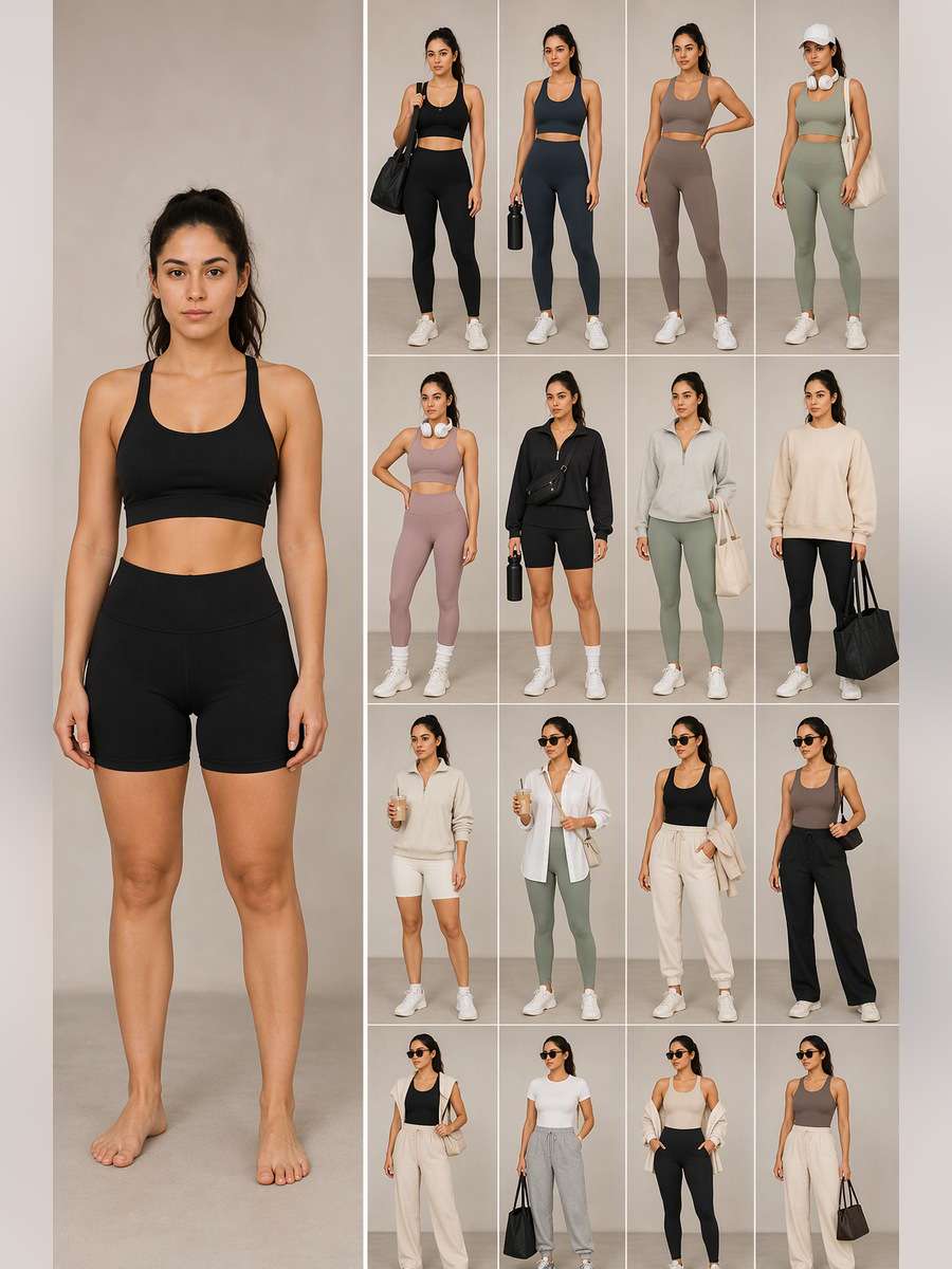 Gym to Brunch Athleisure — illustrative image-to-image before and after