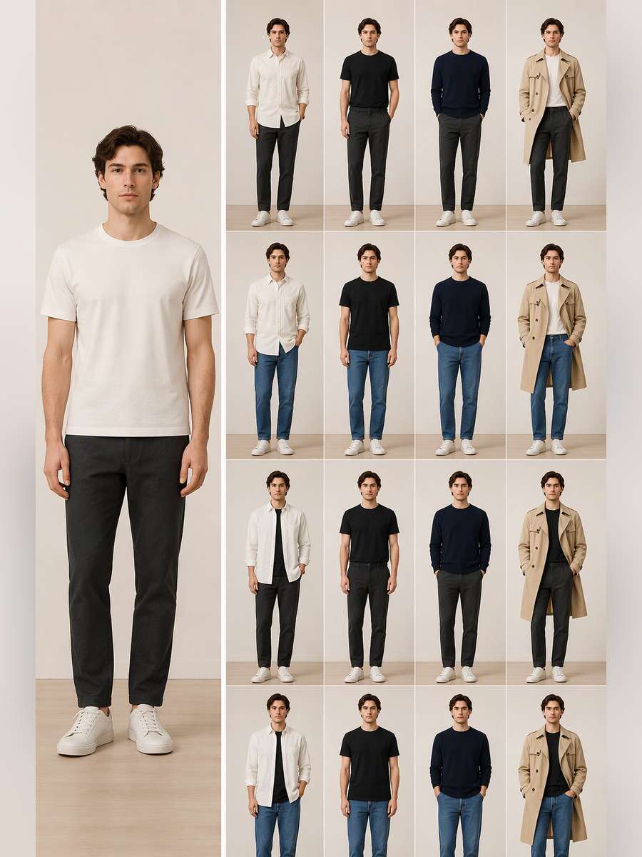 Minimalist Capsule Wardrobe — illustrative image-to-image before and after