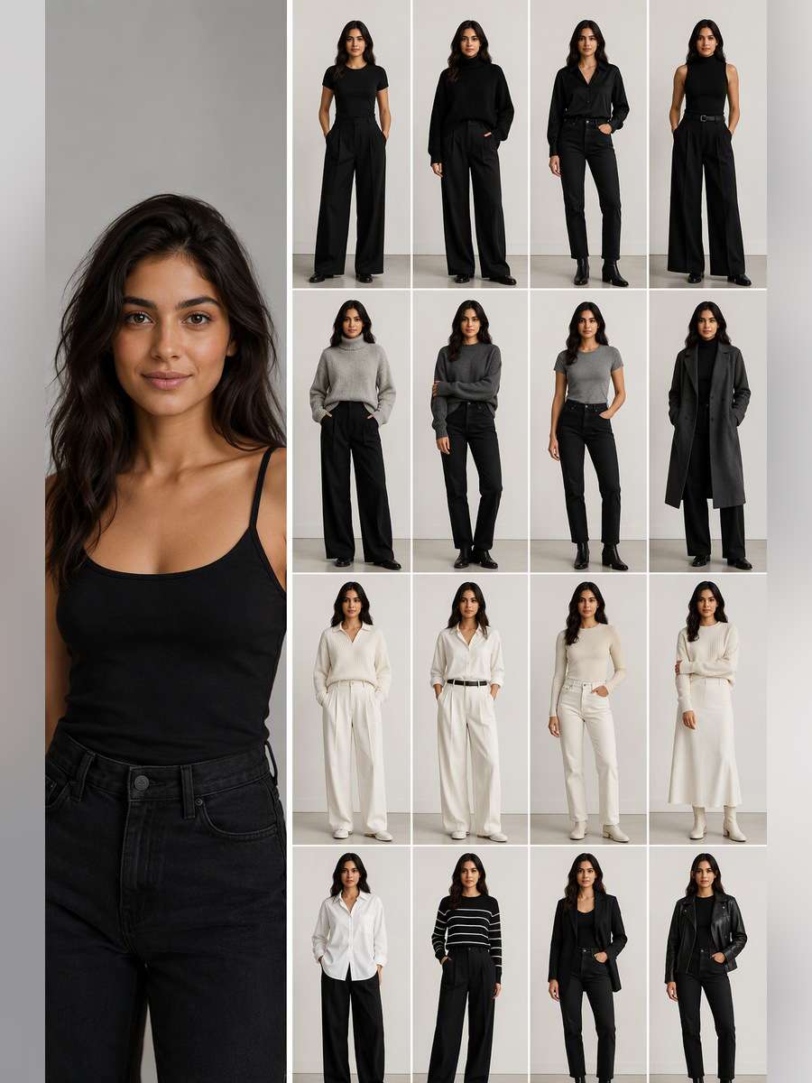 Black and White Wardrobe Test — illustrative image-to-image before and after