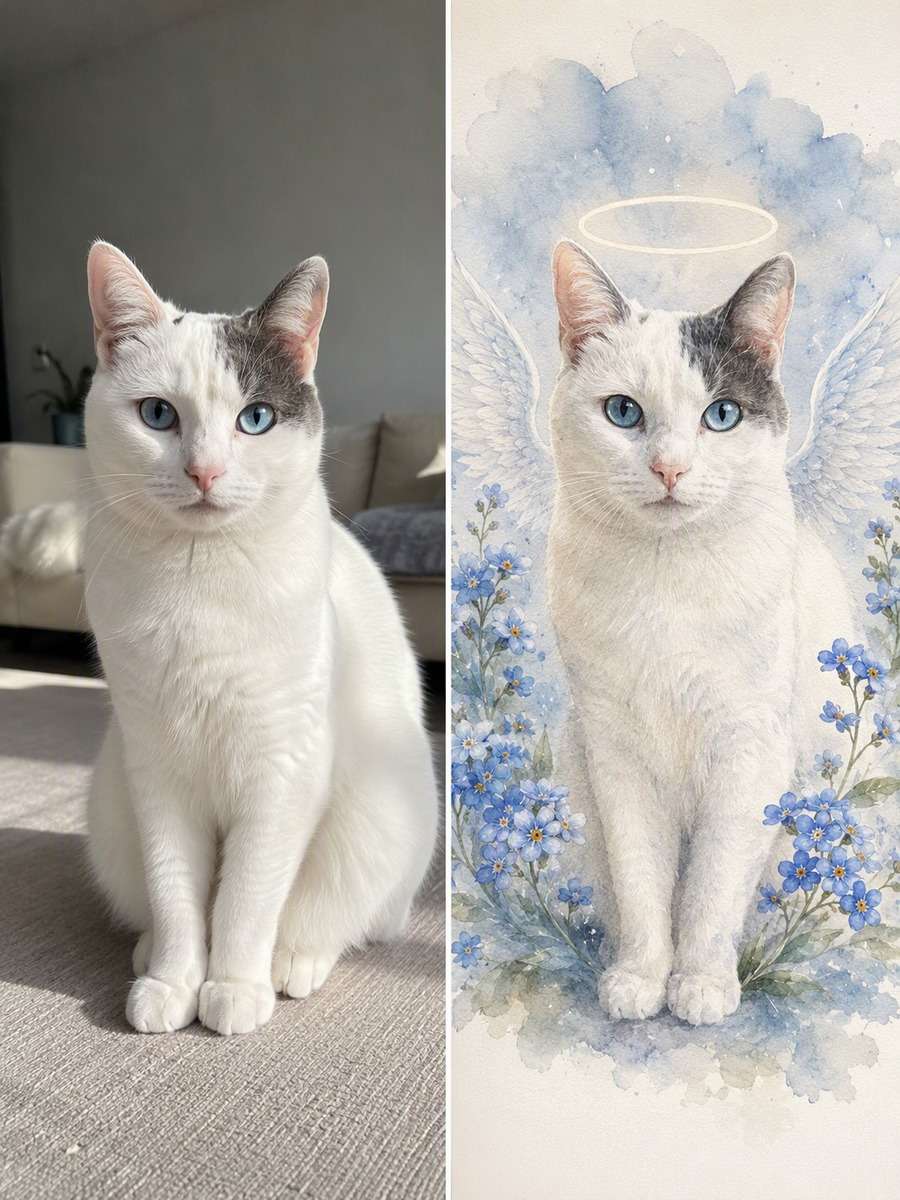 Forget-Me-Not Tribute: reference Before and AI-created remembrance After