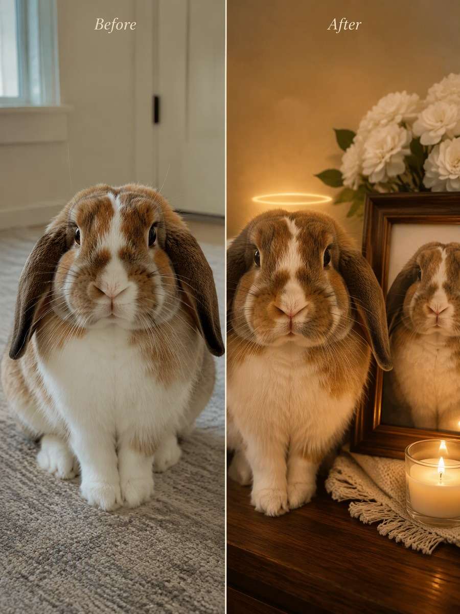 Memorial Candle Glow: reference Before and AI-created remembrance After