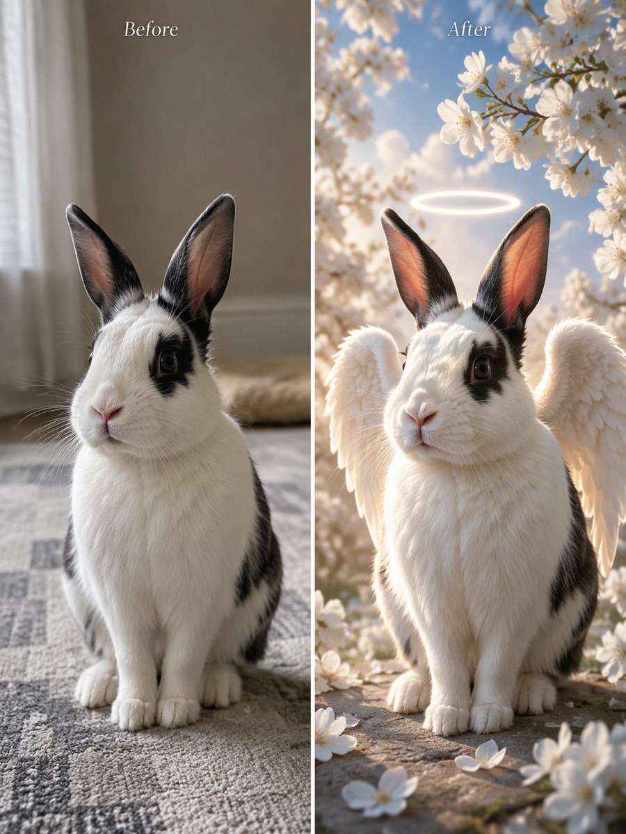 White Blossom Remembrance: reference Before and AI-created remembrance After
