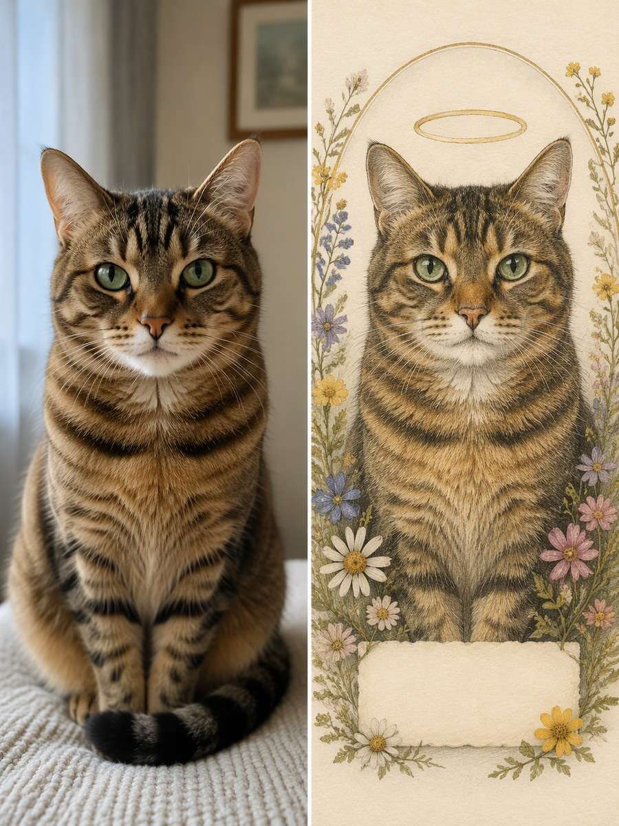 Pressed-Flower Memory Print: reference Before and AI-created remembrance After