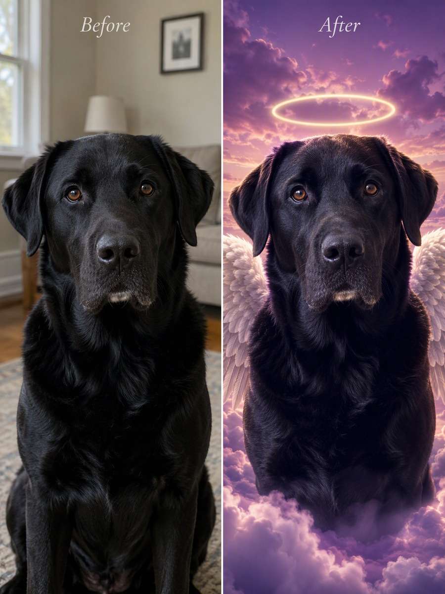 Guardian in Lavender Clouds: reference Before and AI-created remembrance After