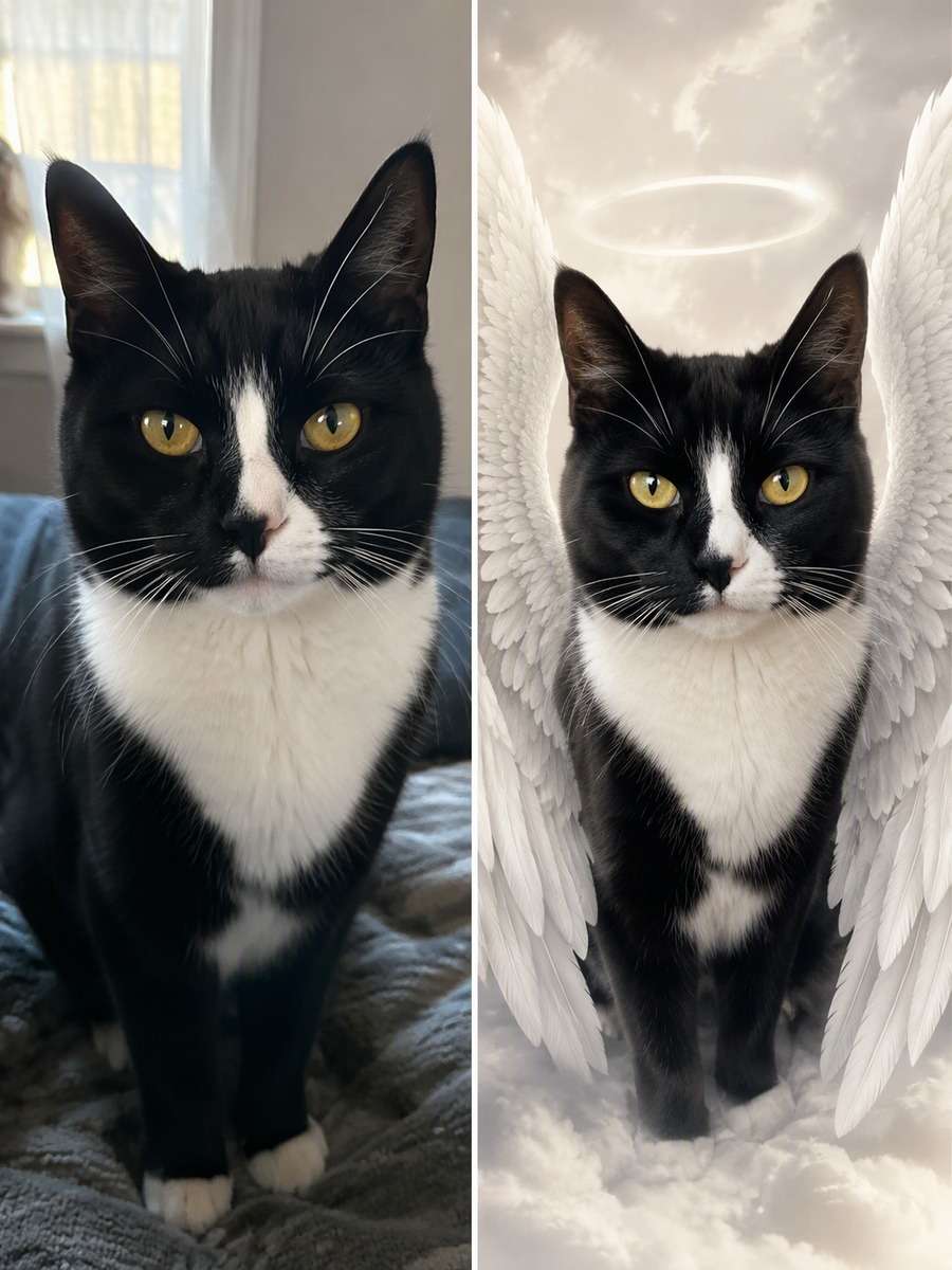 Pearl-Light Angel Portrait: reference Before and AI-created remembrance After