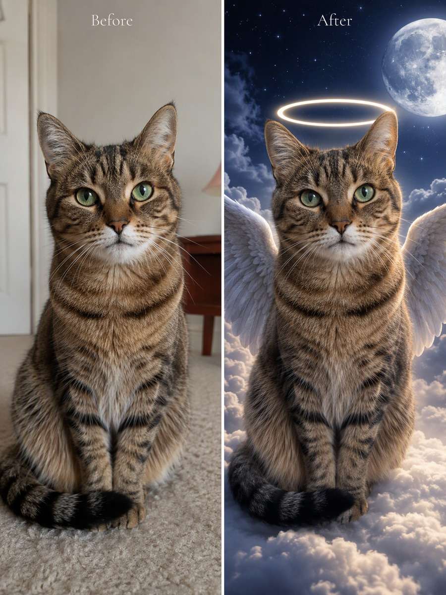 Moonlit Guardian Portrait: reference Before and AI-created remembrance After