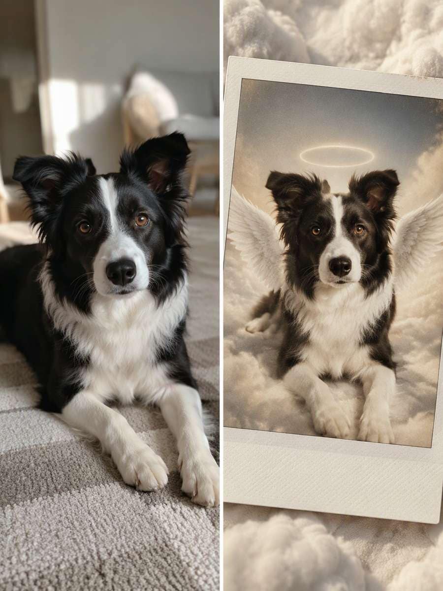 Instant-Film Angel Keepsake: reference Before and AI-created remembrance After