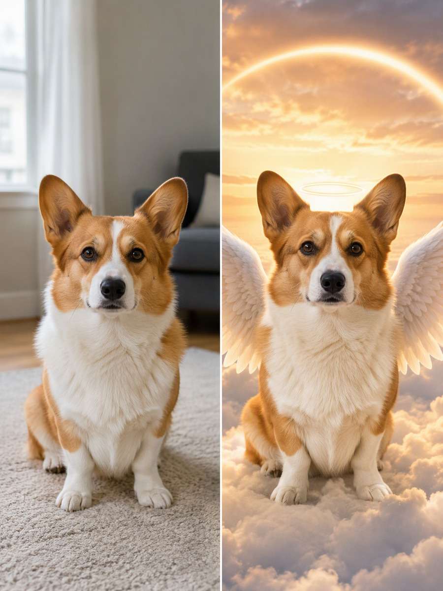 Sunrise Guardian Portrait: reference Before and AI-created remembrance After
