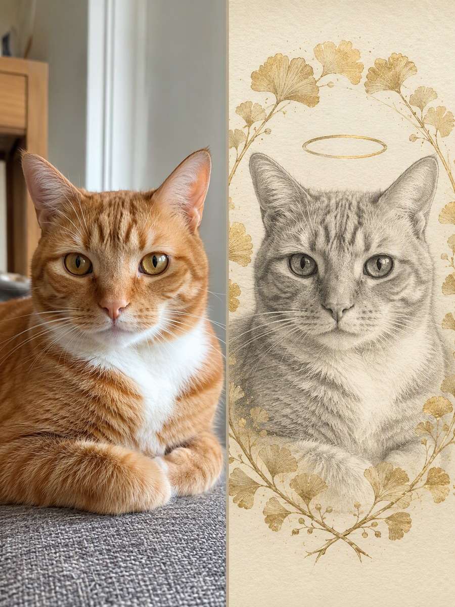 Botanical Halo Drawing: reference Before and AI-created remembrance After