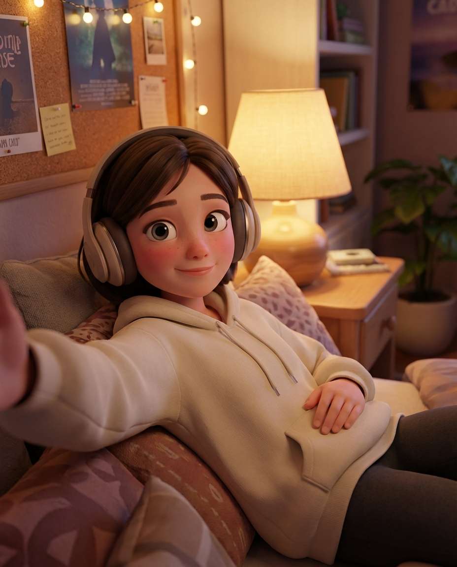 soft bedroom selfie photo