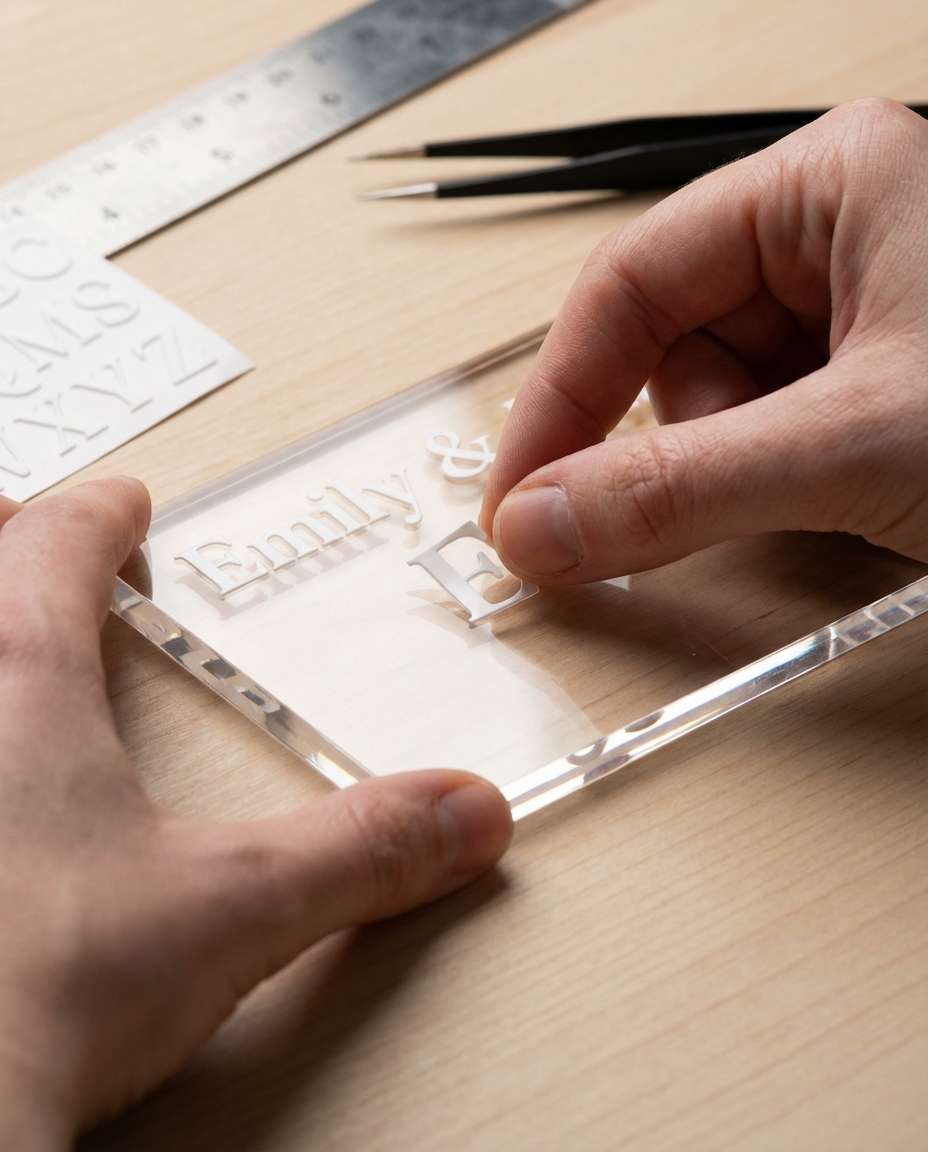 gluing acrylic names photo