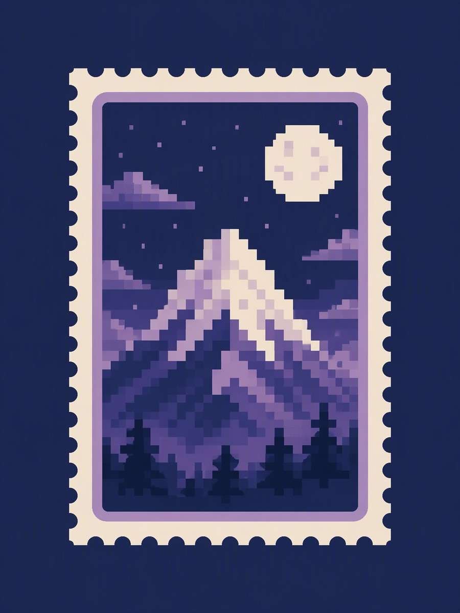 Pixel Mountain Mini: AI-generated postage stamp image prompts example