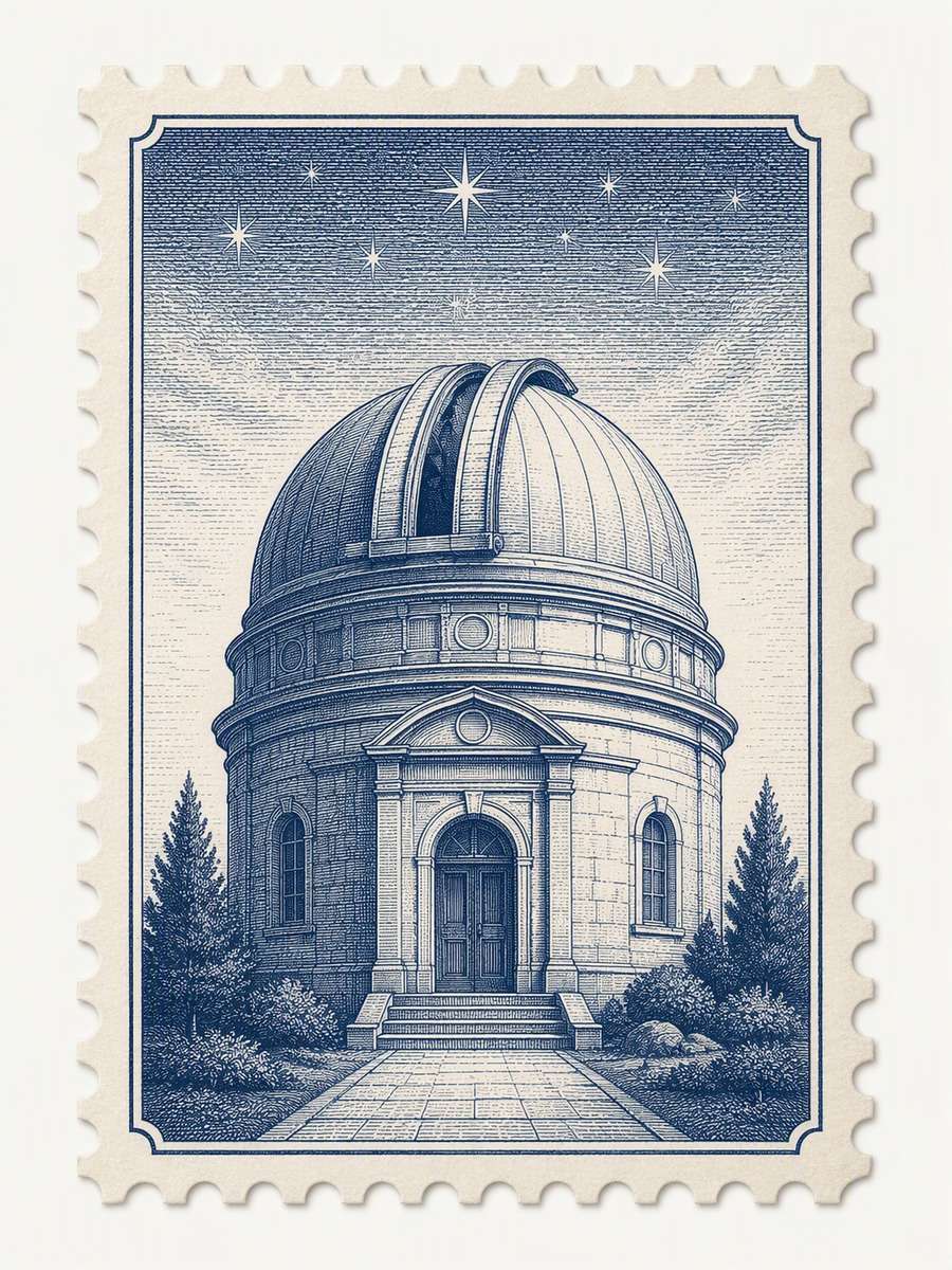 Engraved Observatory: AI-generated postage stamp image prompts example
