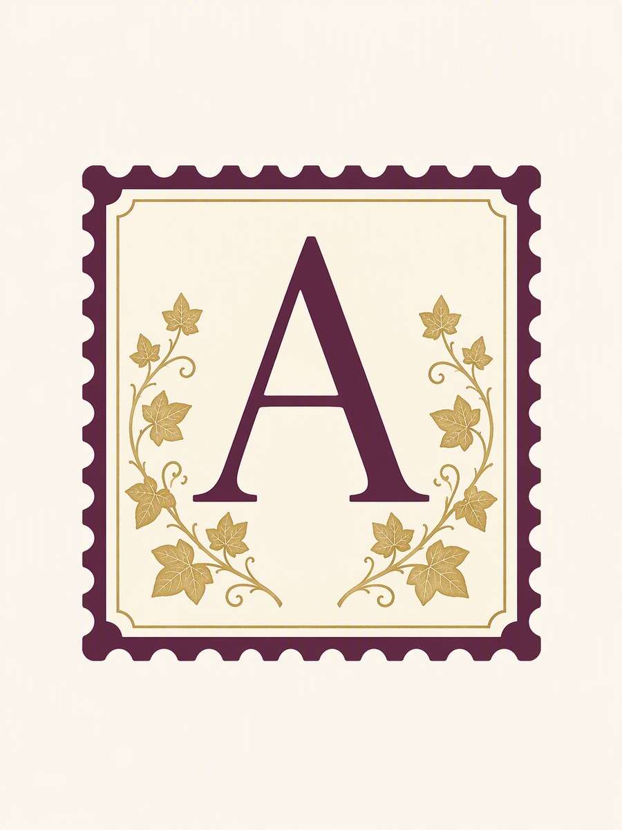 Monogram A Floral Mini: AI-generated postage stamp image prompts example
