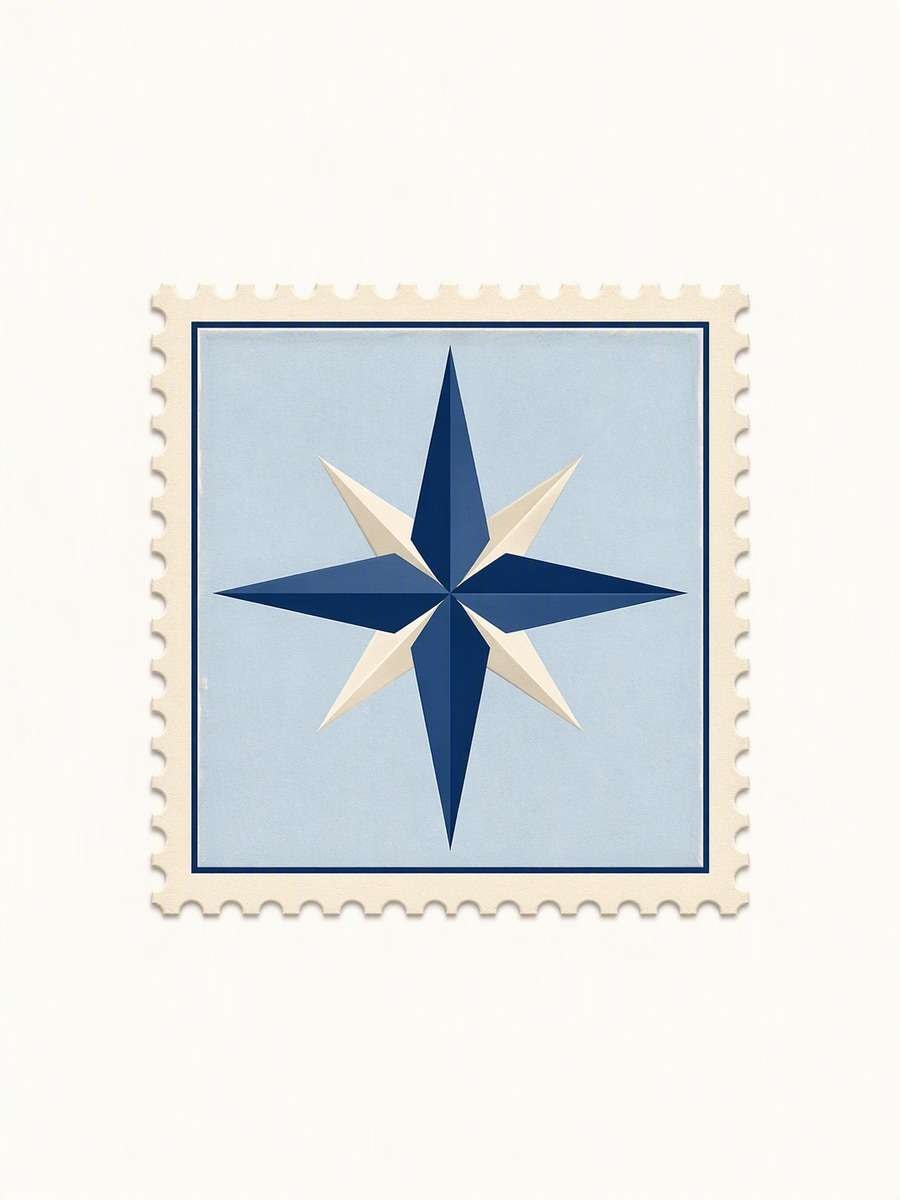Compass Rose Mini: AI-generated postage stamp image prompts example