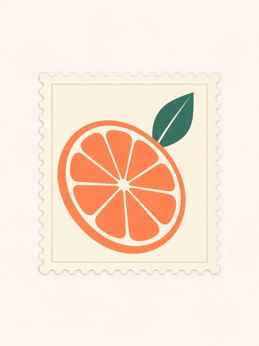 Flat Citrus Stamp: AI-generated postage stamp image prompts example
