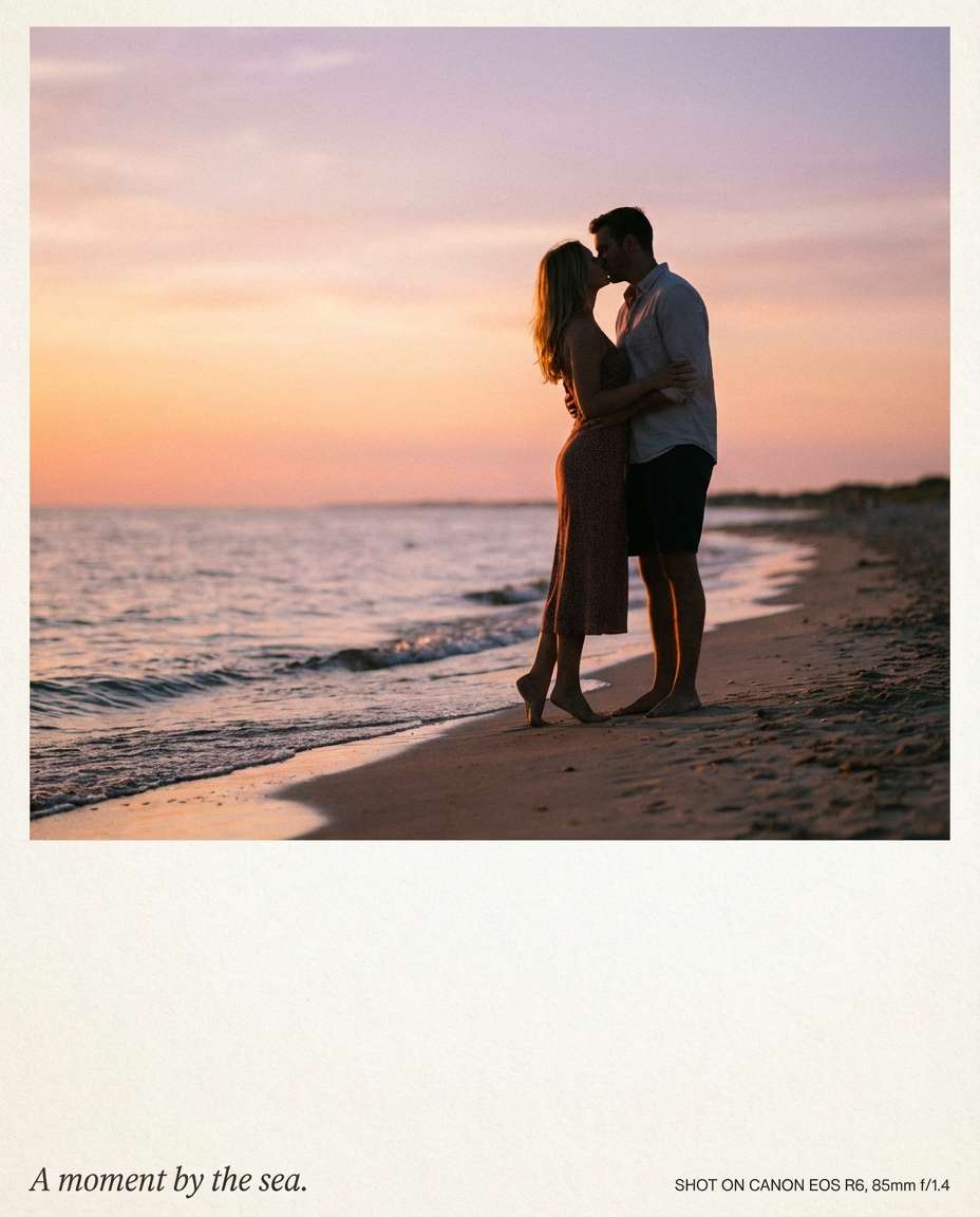 beach sunset kiss photo