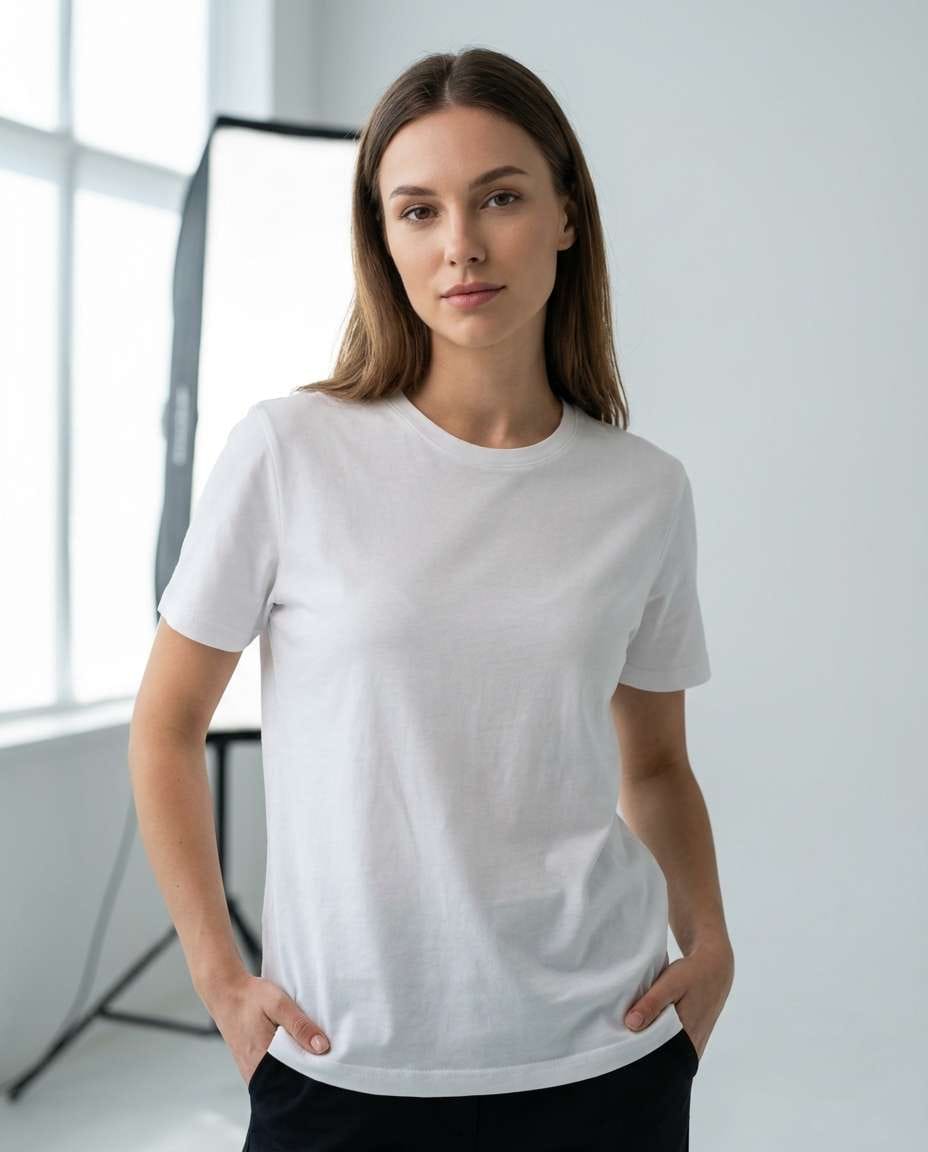 model wearing tee photo