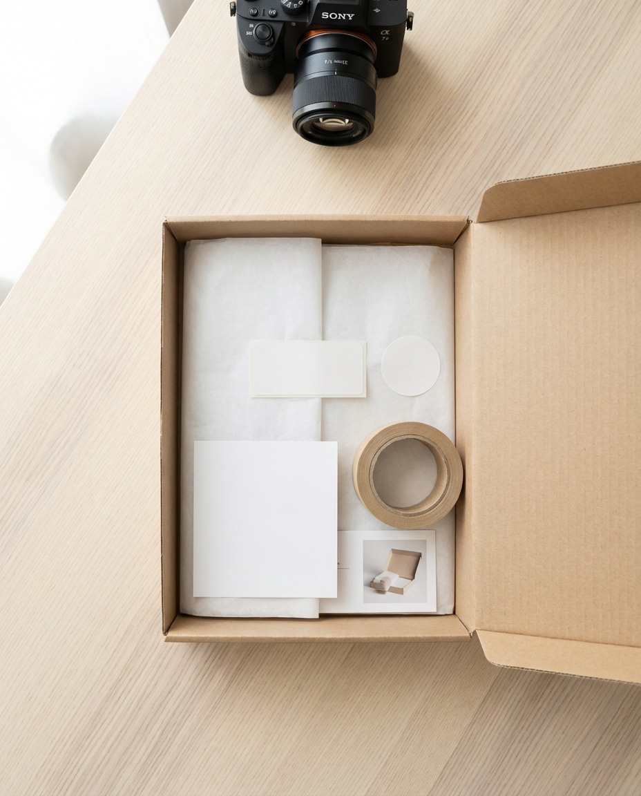 shipping box flat lay photo