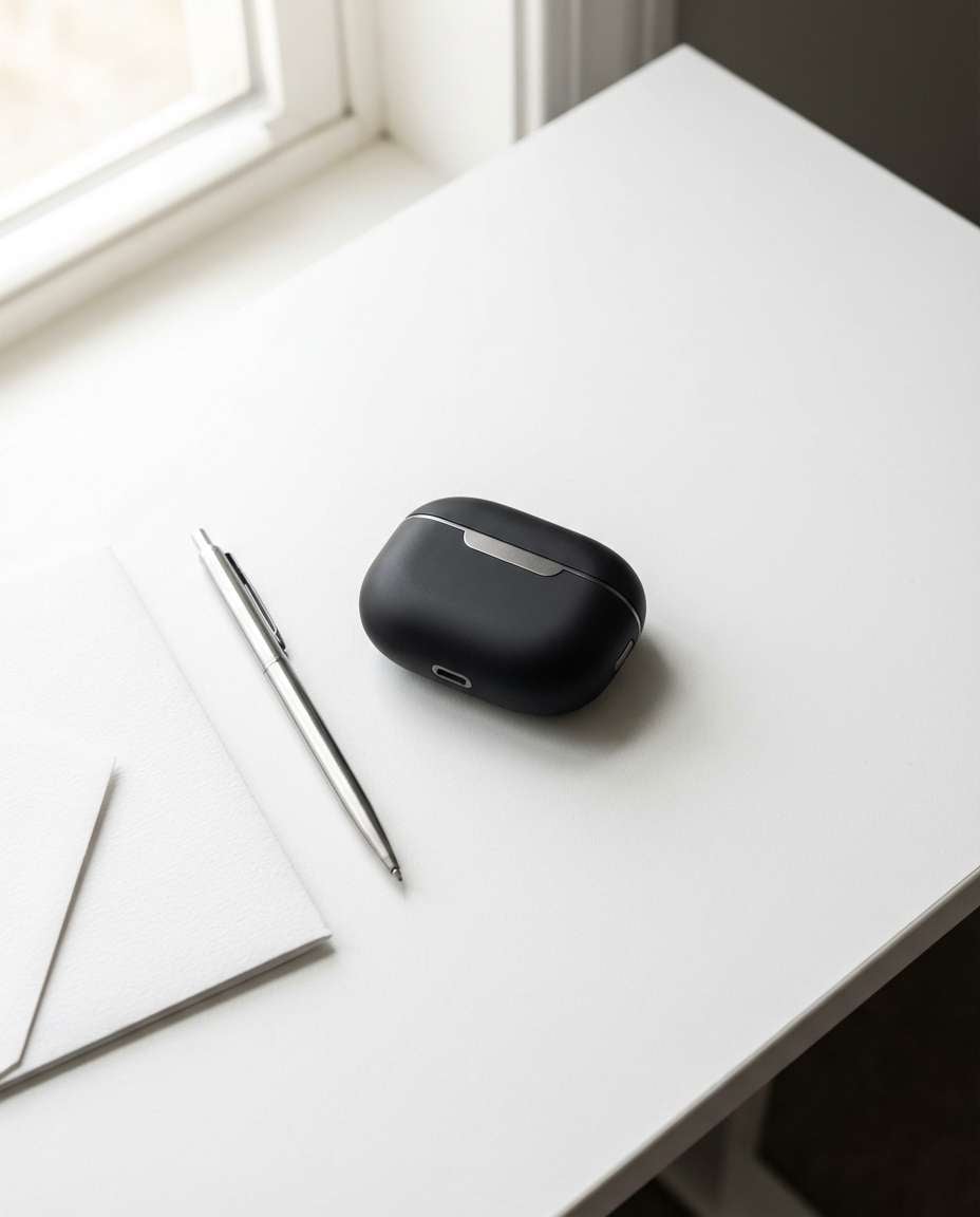 flat lay minimal desk photo