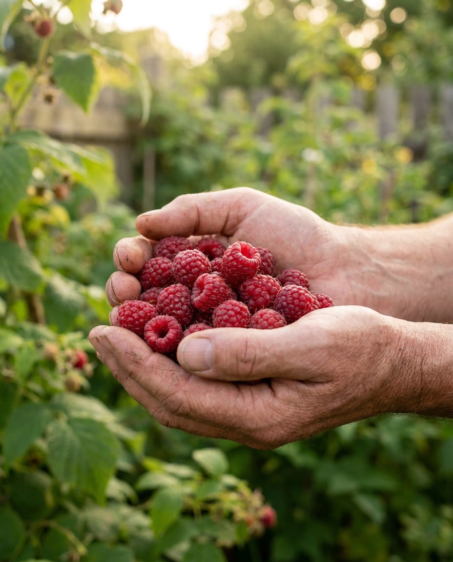handful of raspberries photo
