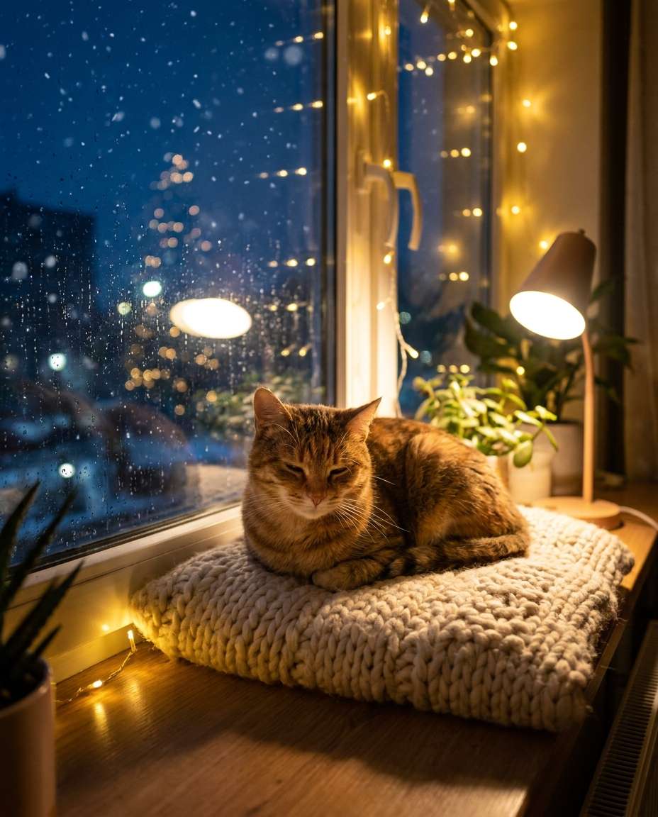 snowy window night photo