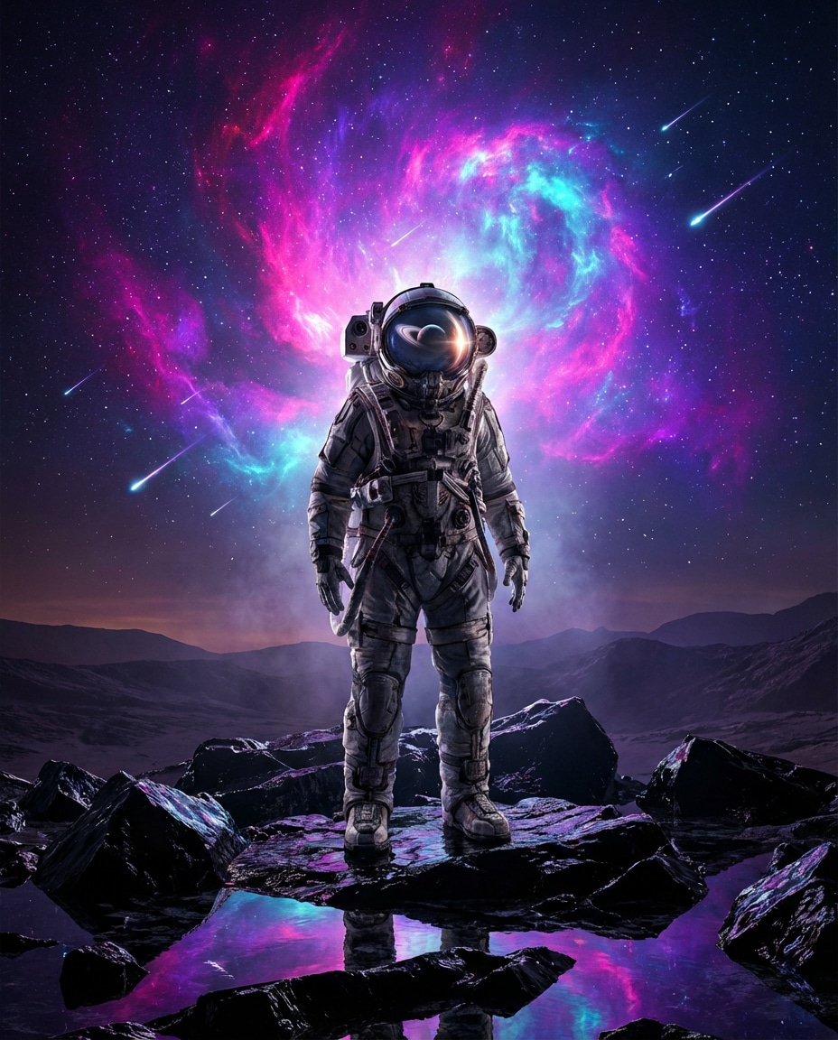 neon nebula astronaut photo