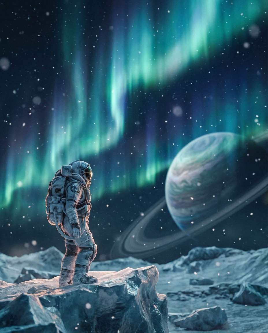 astronaut under aurora photo
