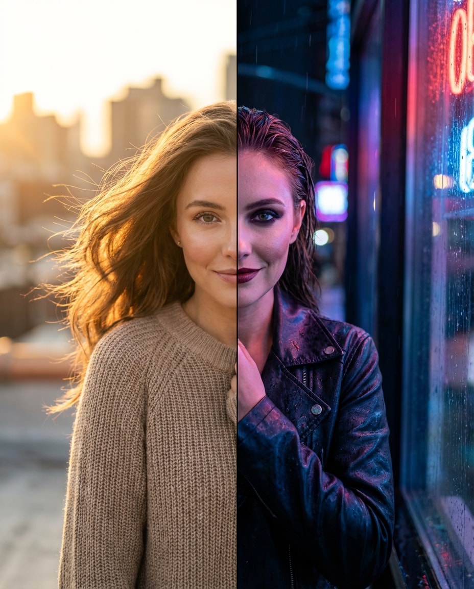 day vs neon night photo