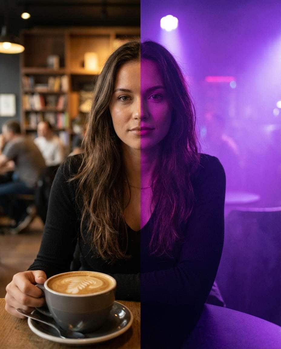 coffee shop vs night photo