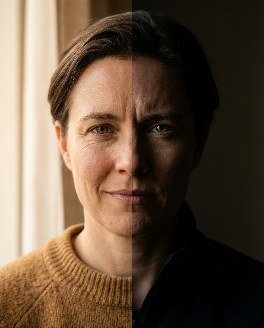 smile vs serious photo