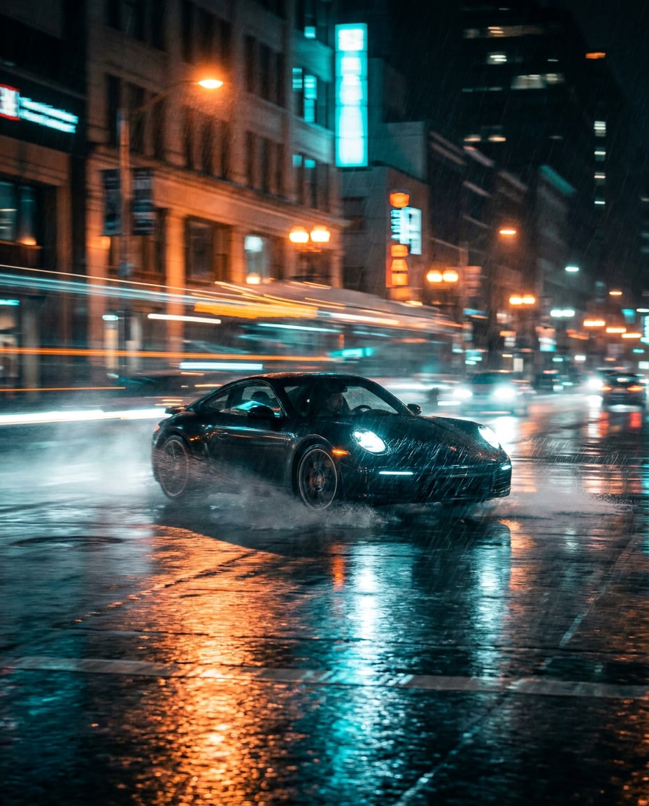 night rain rolling shot photo