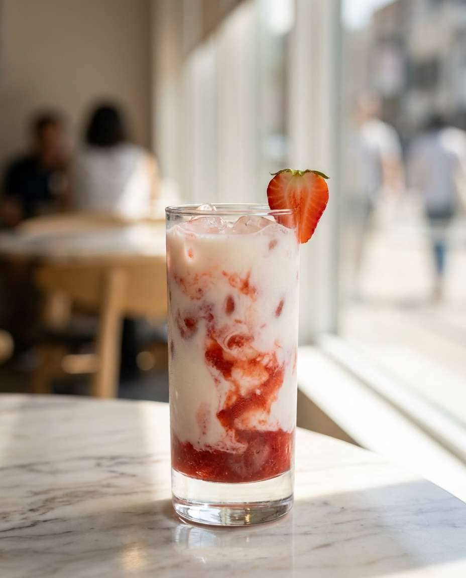 iced strawberry latte photo