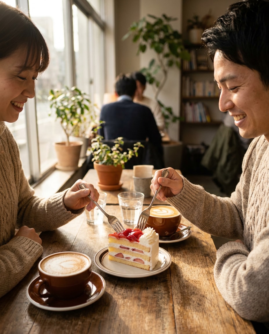 couple cafe dessert photo