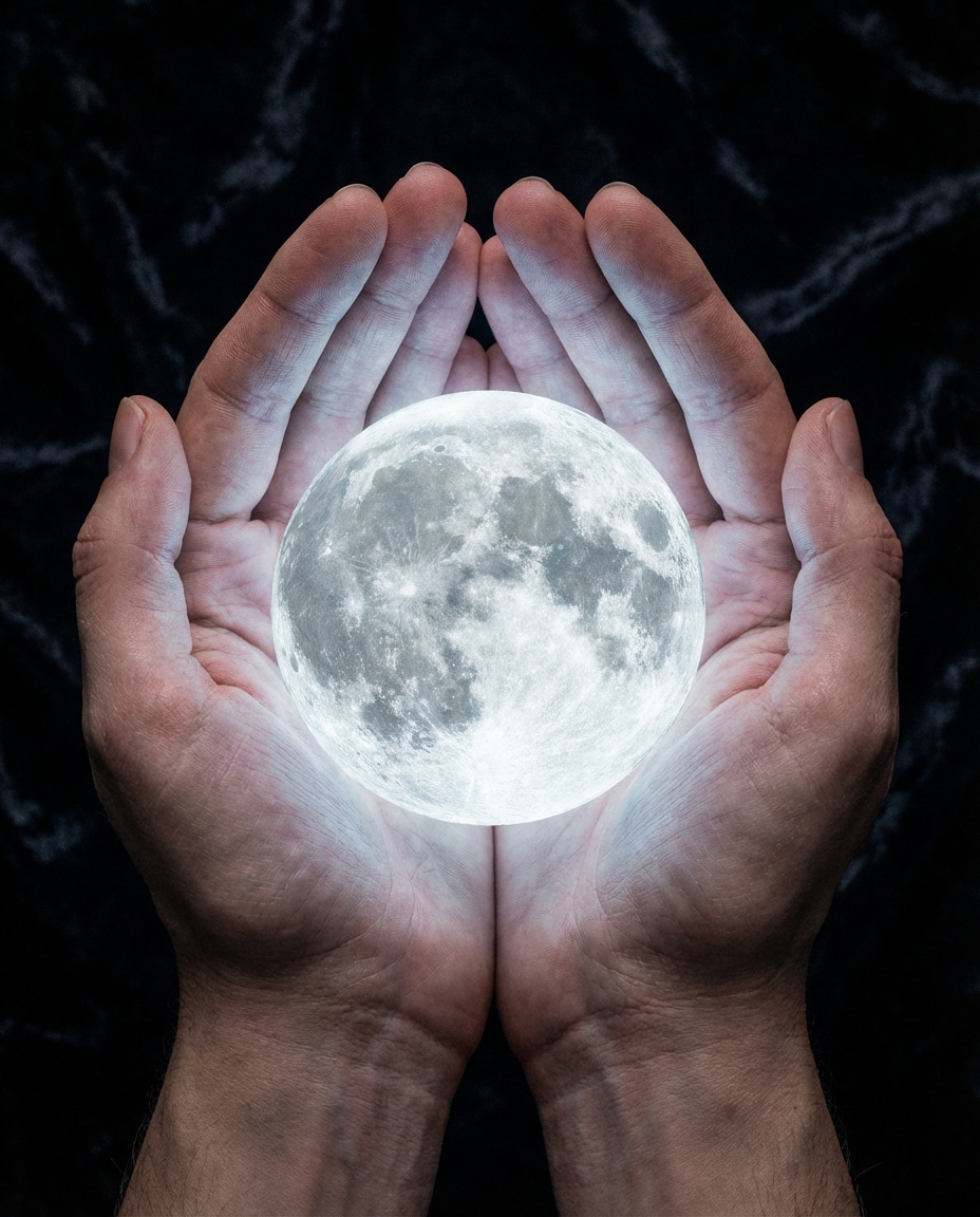 hands hold the moon photo