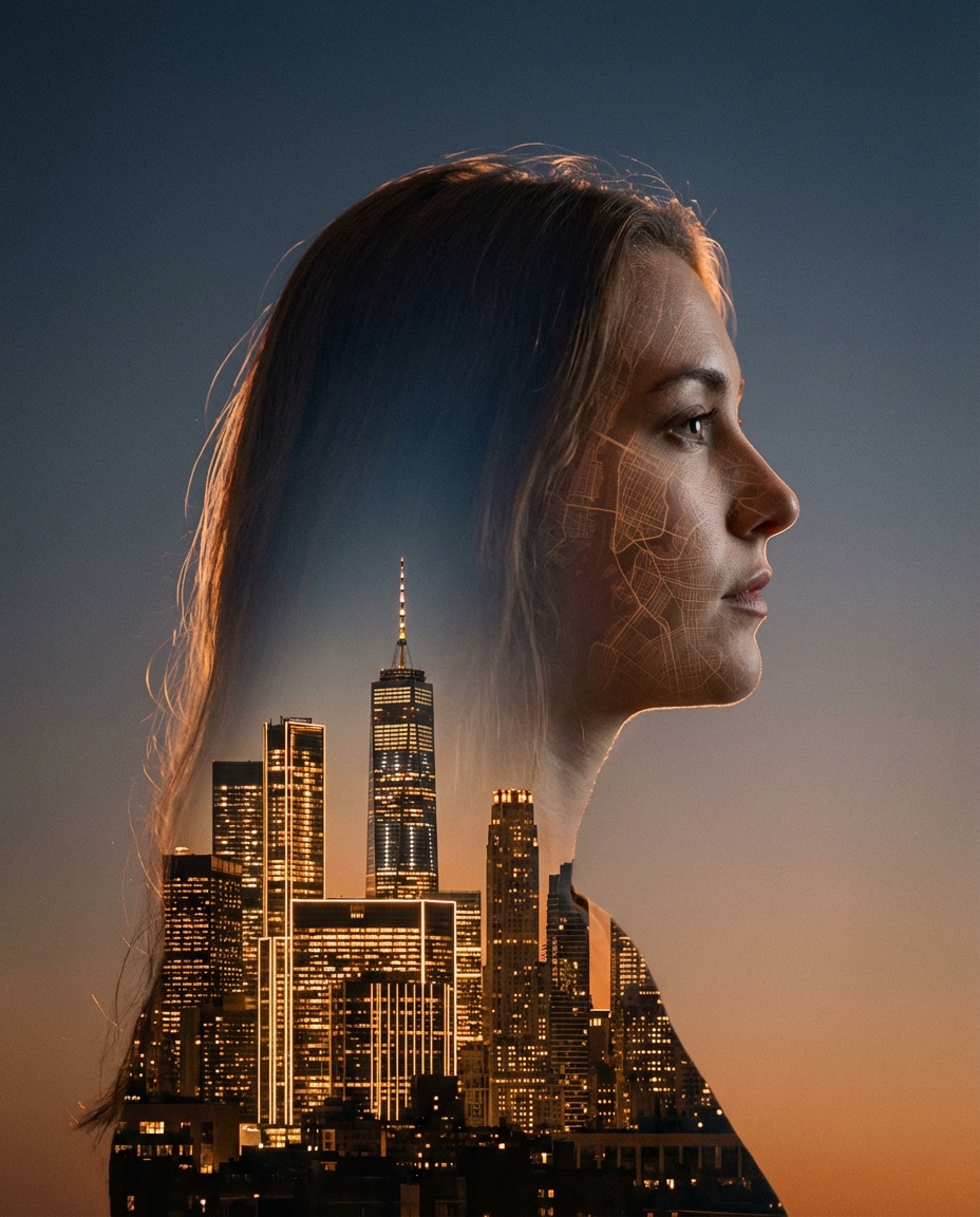 double exposure skyline photo