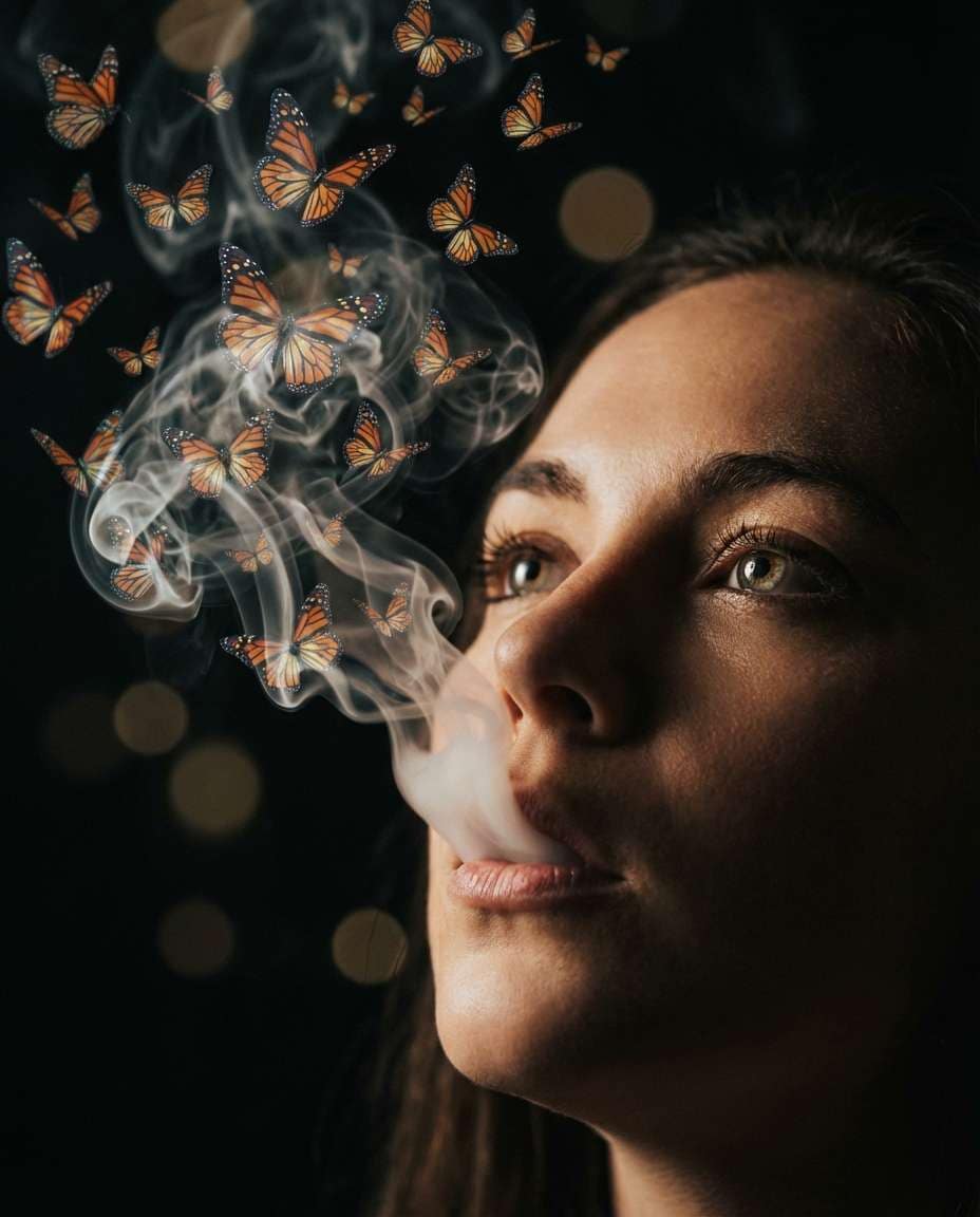butterfly smoke exhale photo