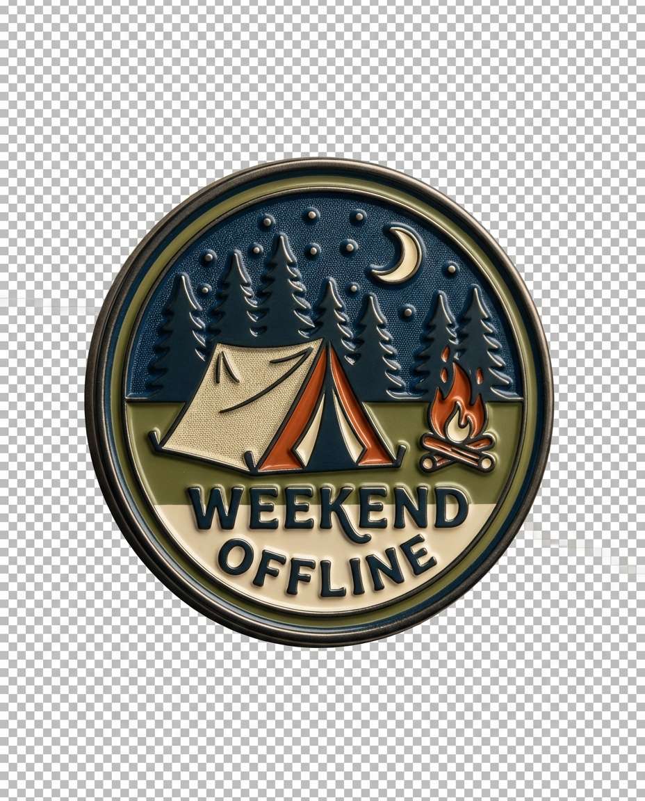 camping enamel badge photo