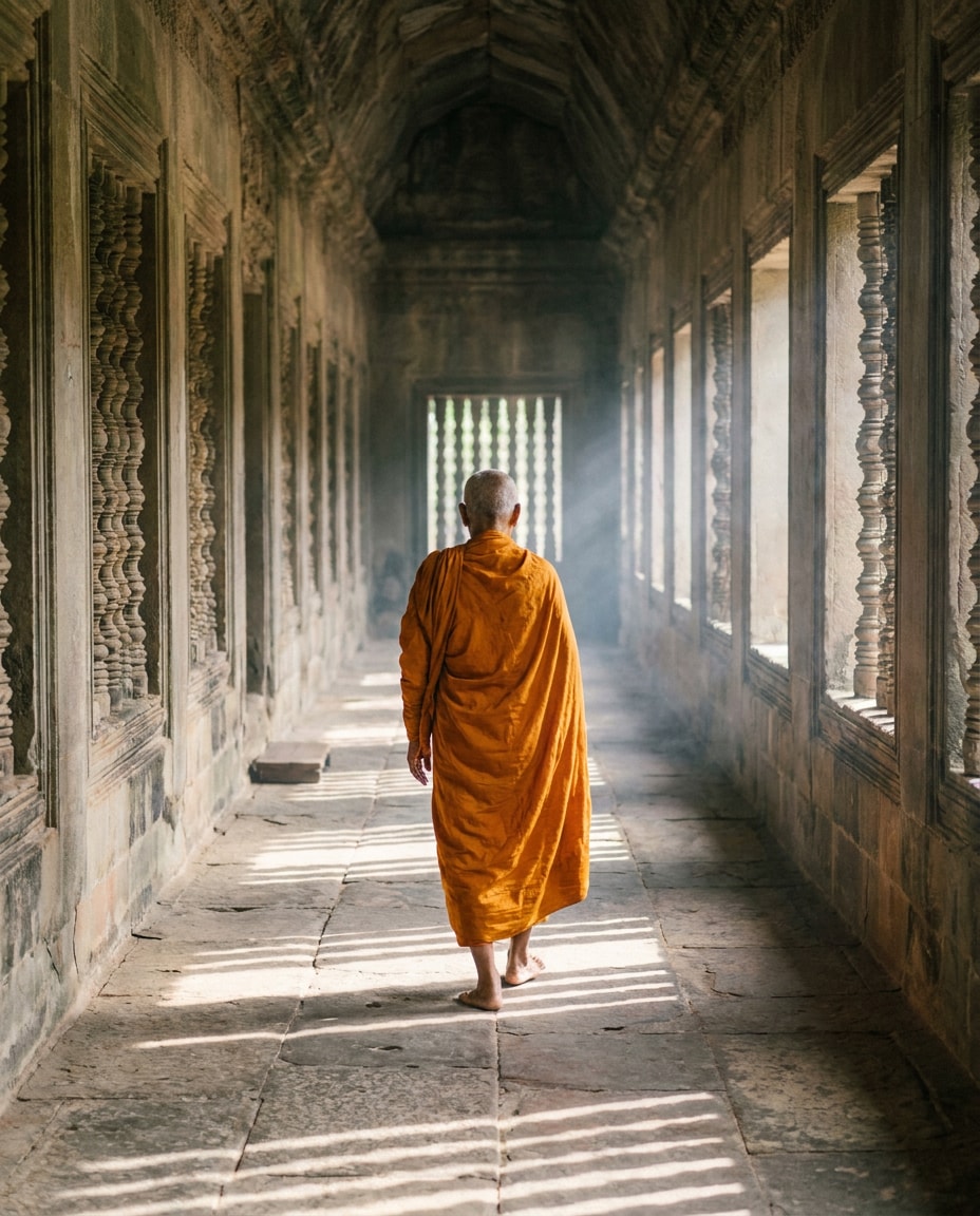monk in corridor photo