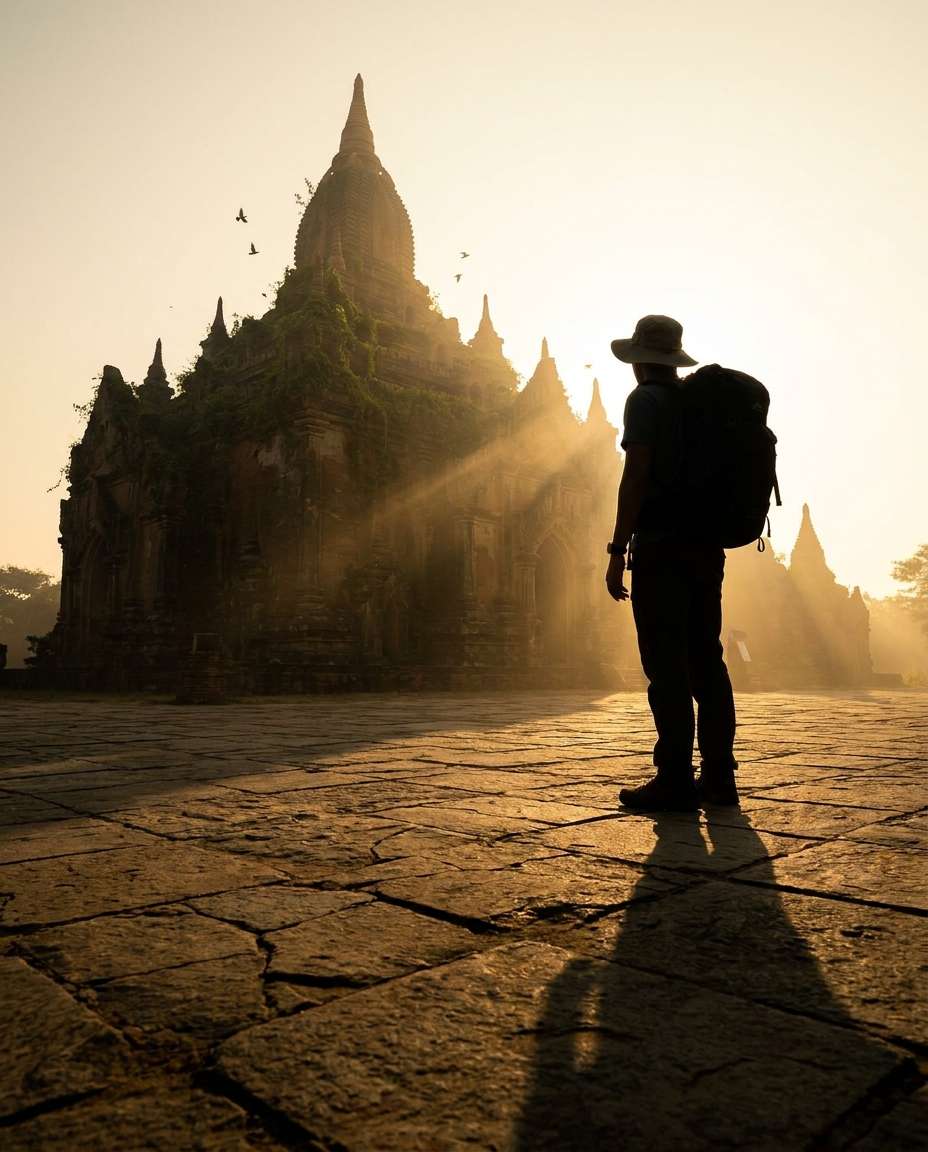 traveler at sunrise photo