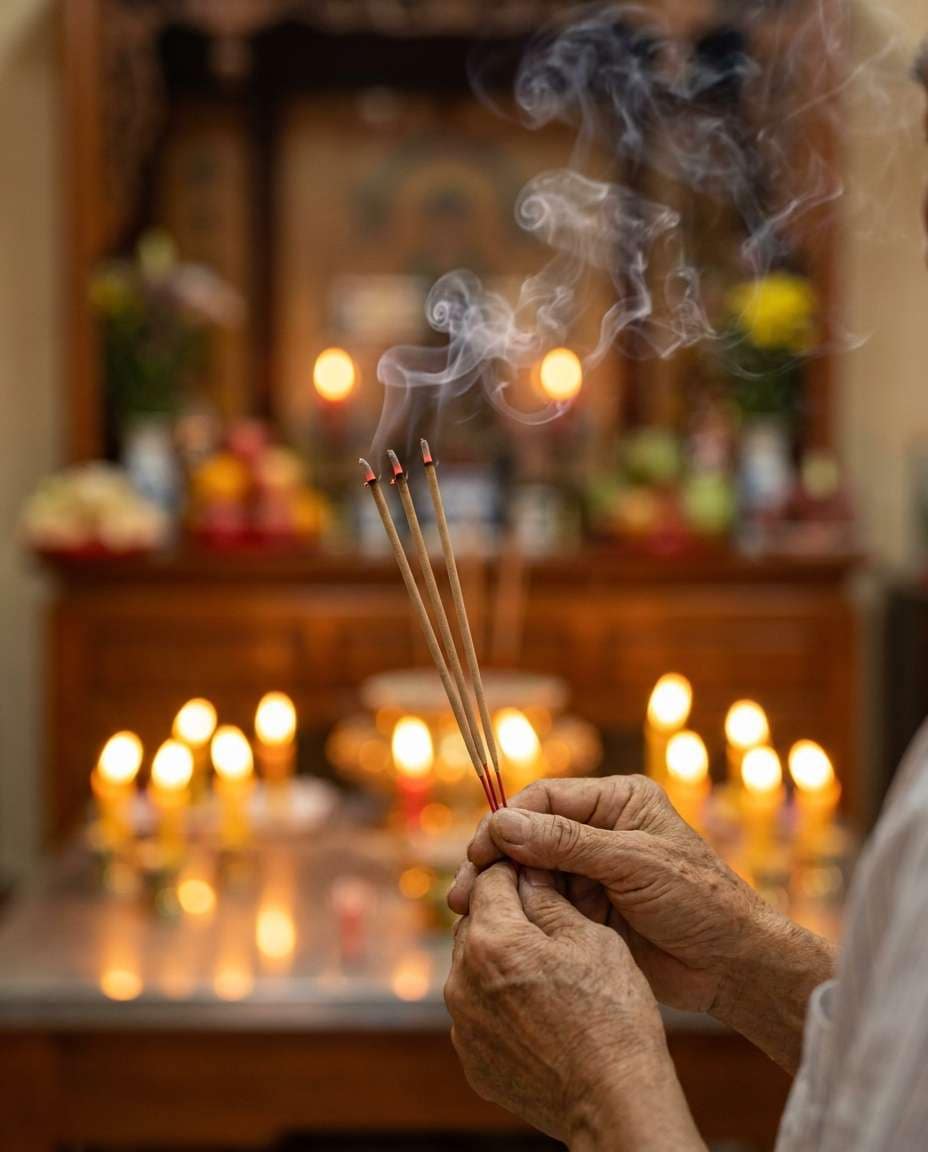 hands with incense photo