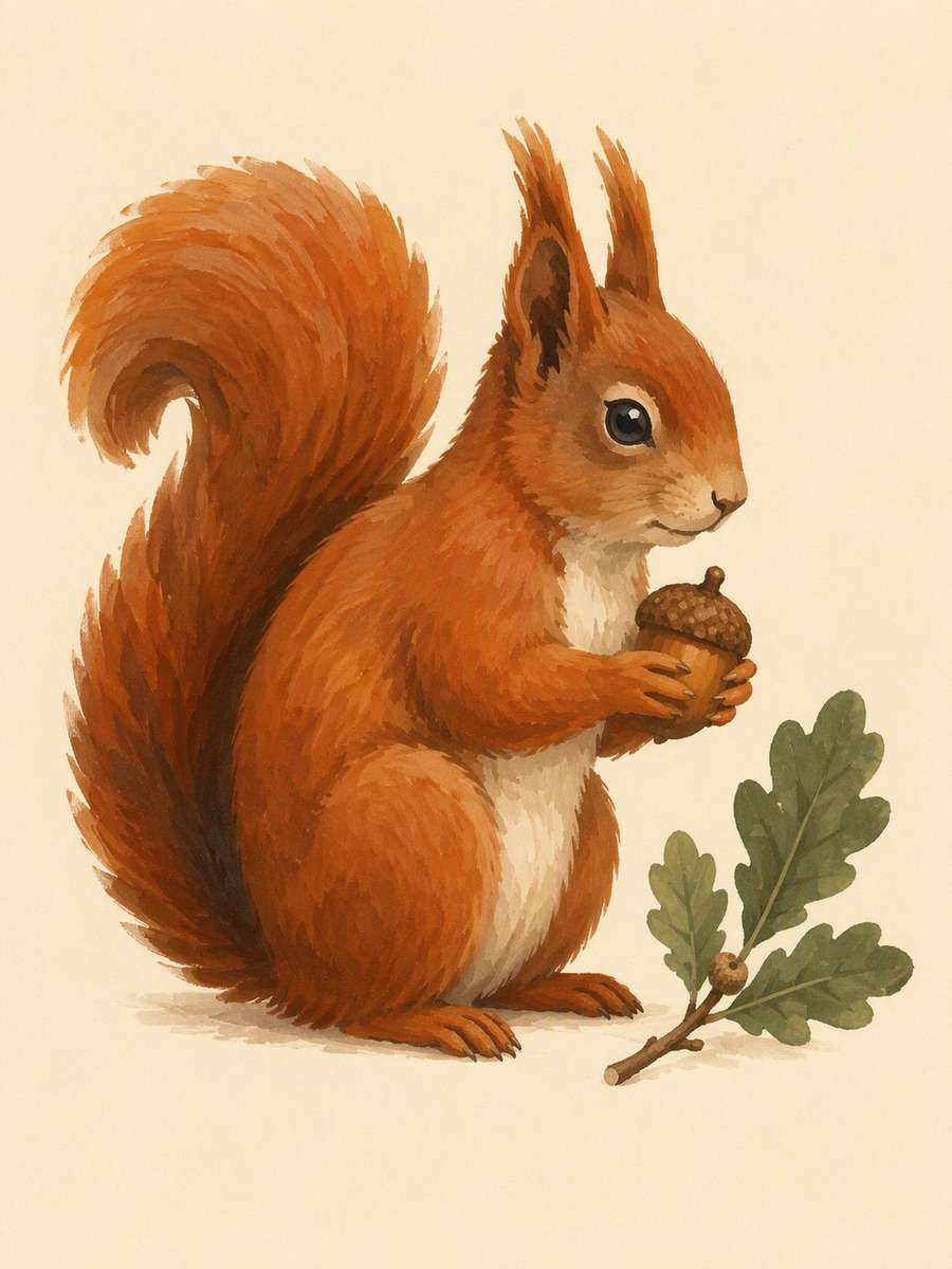 Gouache Red Squirrel: AI-generated vintage botanical animal art prompts example
