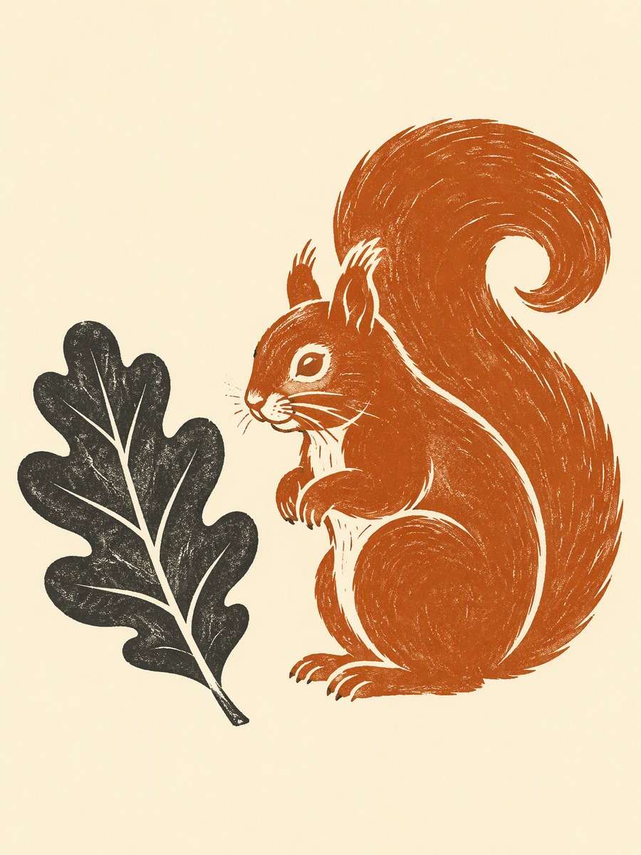 Woodcut Squirrel and Oak: original AI-generated concept preview