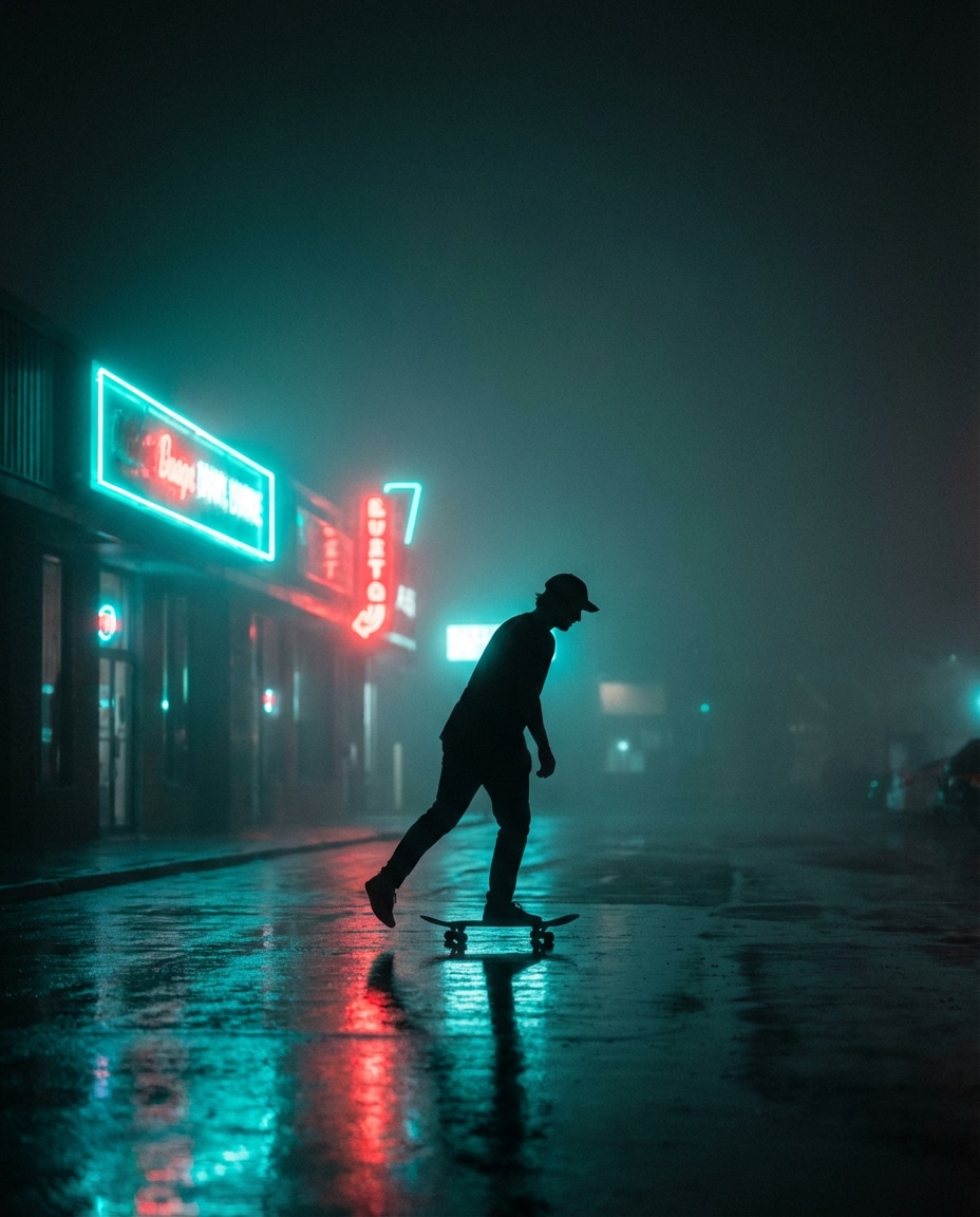 skater neon silhouette photo